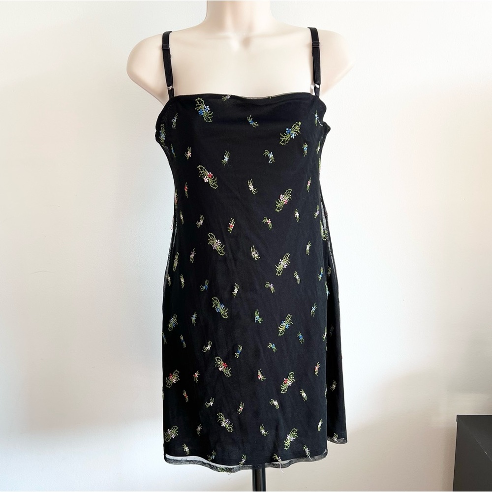 Vintage Mini Dress Size 6 Black Floral Compliance Alliance 1995